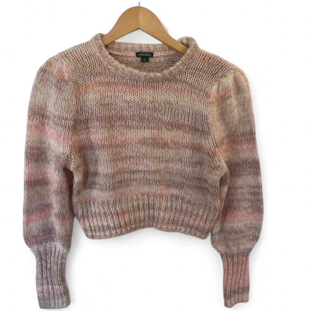 Wild Fable Womens Jr Size M Peach White Fuzzy Strip Pullover Short Knit Sweater
